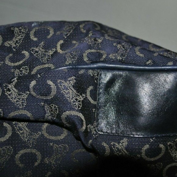 Vintage Celine Logo macadam navy blue boston satchel hand held handbag USED - Picture 6 of 10